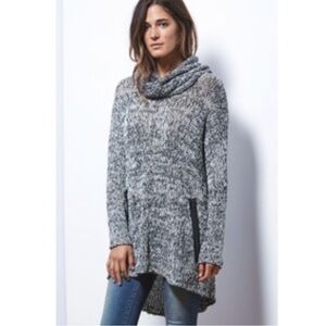 RVCA Marled Knit Cowl Neck Sweater Tunic Black White Cozy Size S